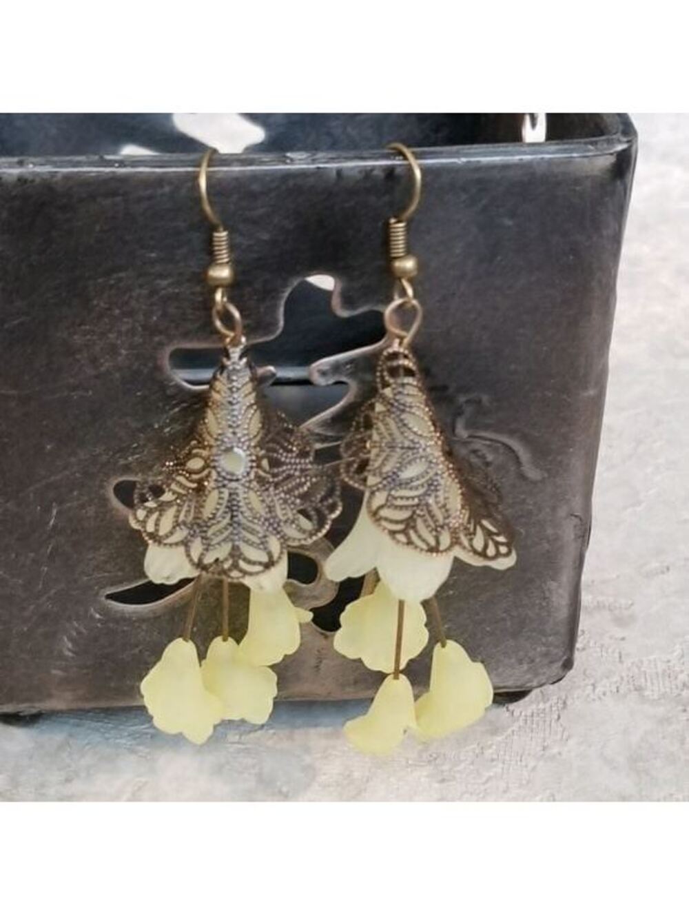 Frosted Tulip Filigree Earrings Yellow
